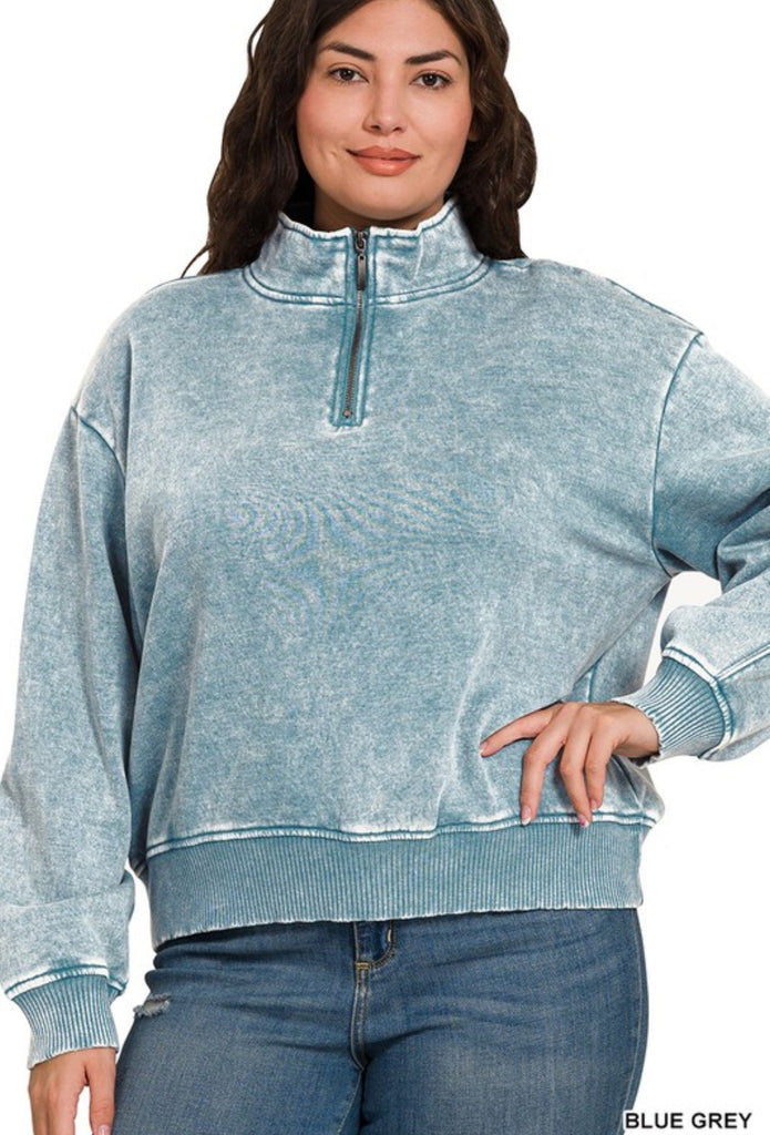 Half Zip Fleece Pullover - Blue/Grey - The Edit LLC