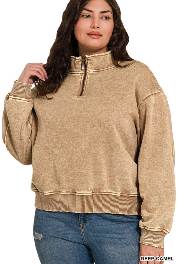 Half Zip Fleece Pullover - Deep Camel - The Edit LLC