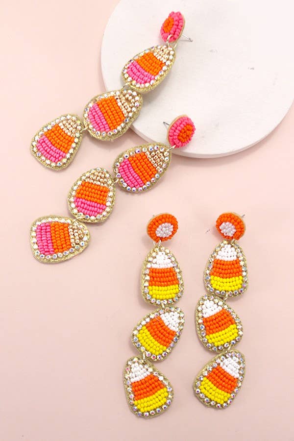 HALLOWEEN CANDY CORN SEED BEAD DROP EARRINGS | 90E084618: Pink - The Edit LLC