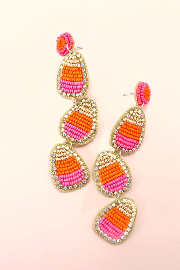 HALLOWEEN CANDY CORN SEED BEAD DROP EARRINGS | 90E084618: Pink - The Edit LLC