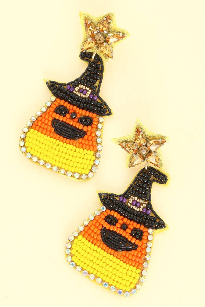 Halloween Candy Corn Seed Bead Drop Earrings - The Edit LLC