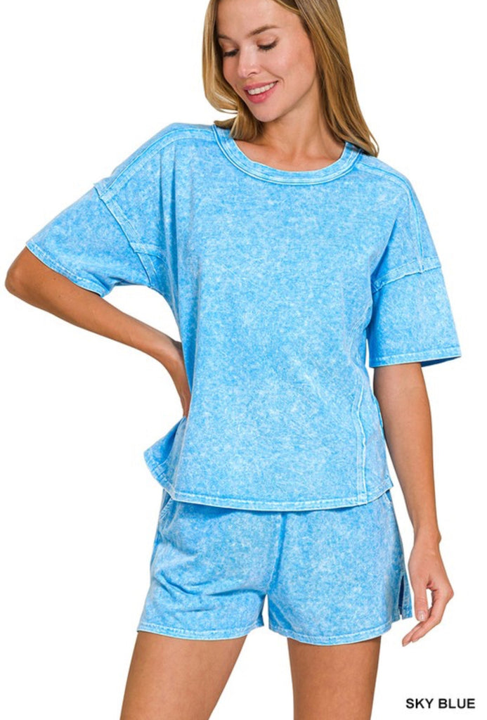 Halo Sky Blue Acid Shorts Set - The Edit LLC