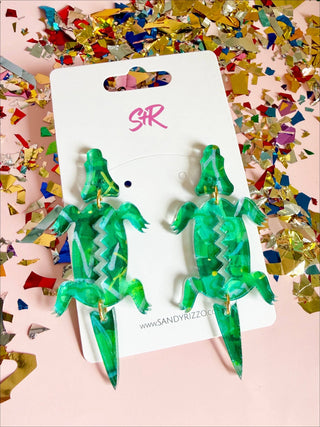 Hand-Painted Art Green Alligator Dangle Earring - The Edit LLC