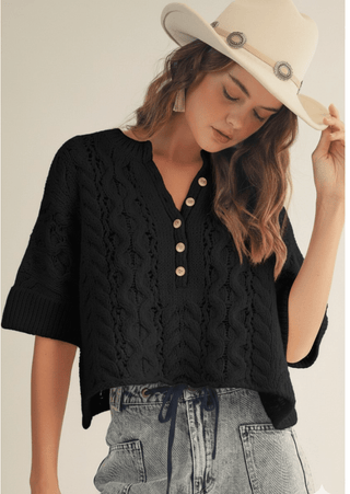 Hand Rouched Cable Knit Pullover - The Edit LLC