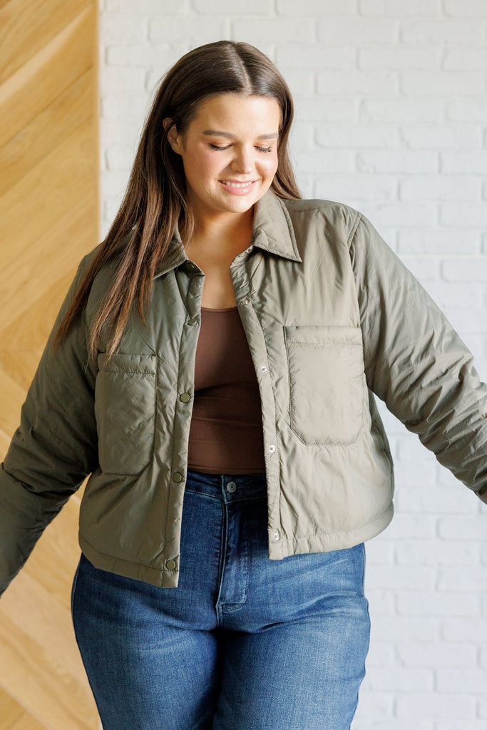 Hear Me Out Lightweight Puffer Jacket in Olive - The Edit LLC