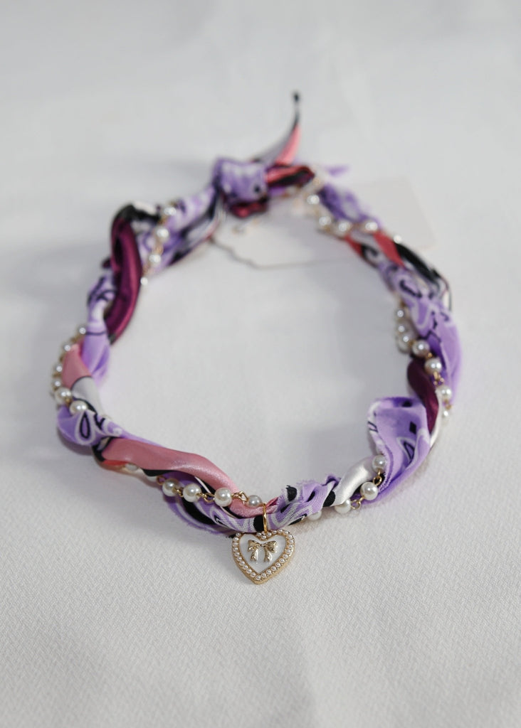 Heart Pearl Beaded Scarf Necklace - The Edit LLC