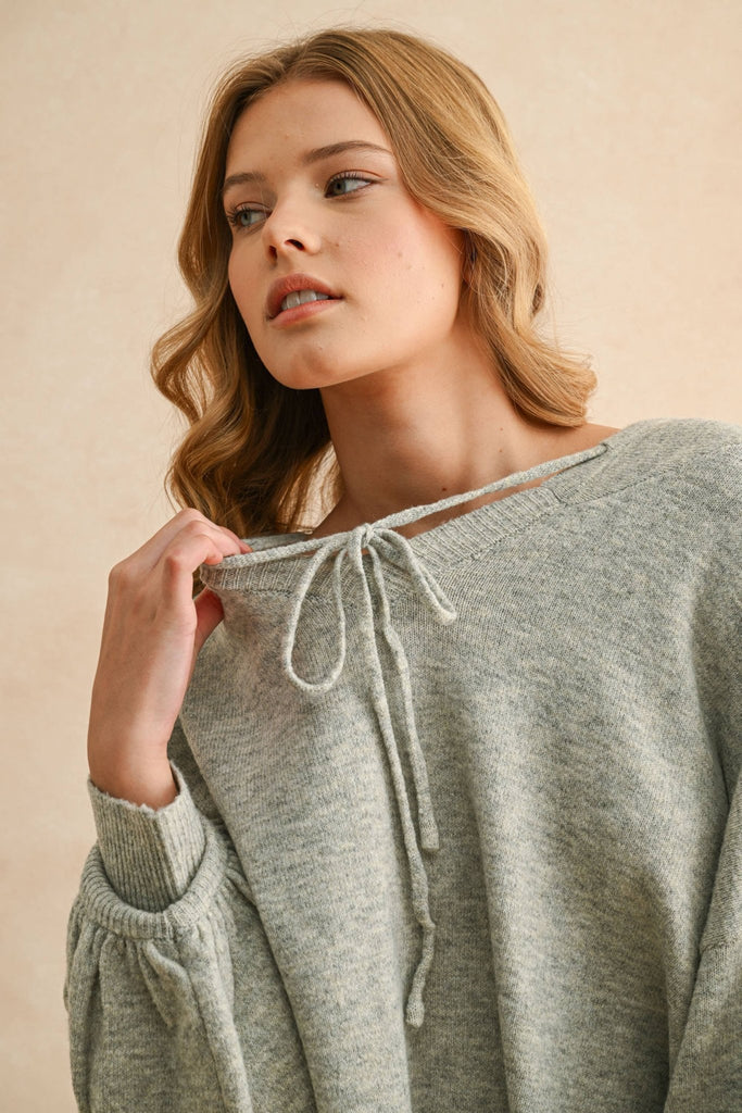 Heather Grey HODDIE PULLOVER SWEATER TOP - The Edit LLC