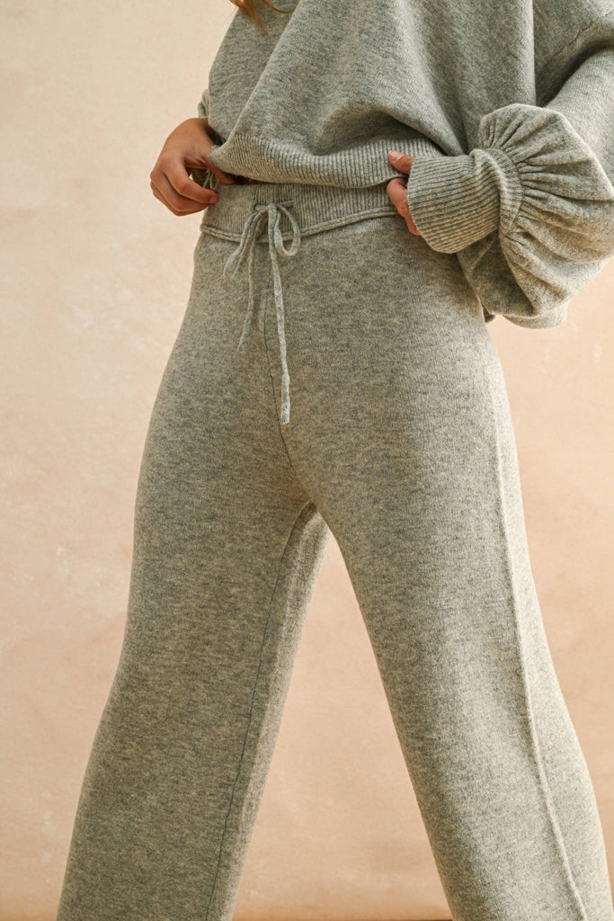Heather Grey TWO TONE RIBBED WAIST BAND SWEATER PANTS - The Edit LLC