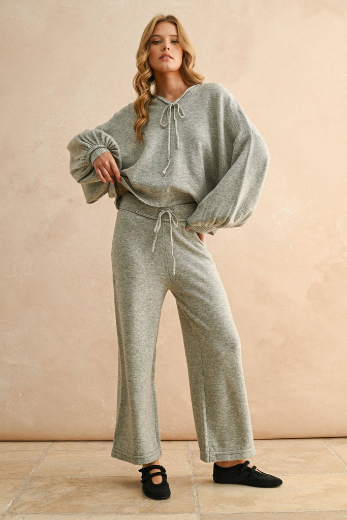 Heather Grey TWO TONE RIBBED WAIST BAND SWEATER PANTS - The Edit LLC