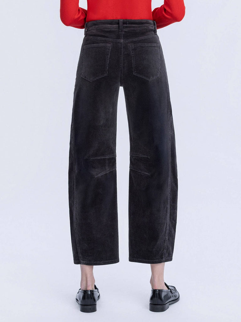 HIGH RISE DARK GRAY CORDUROY BARREL JEANS - The Edit LLC