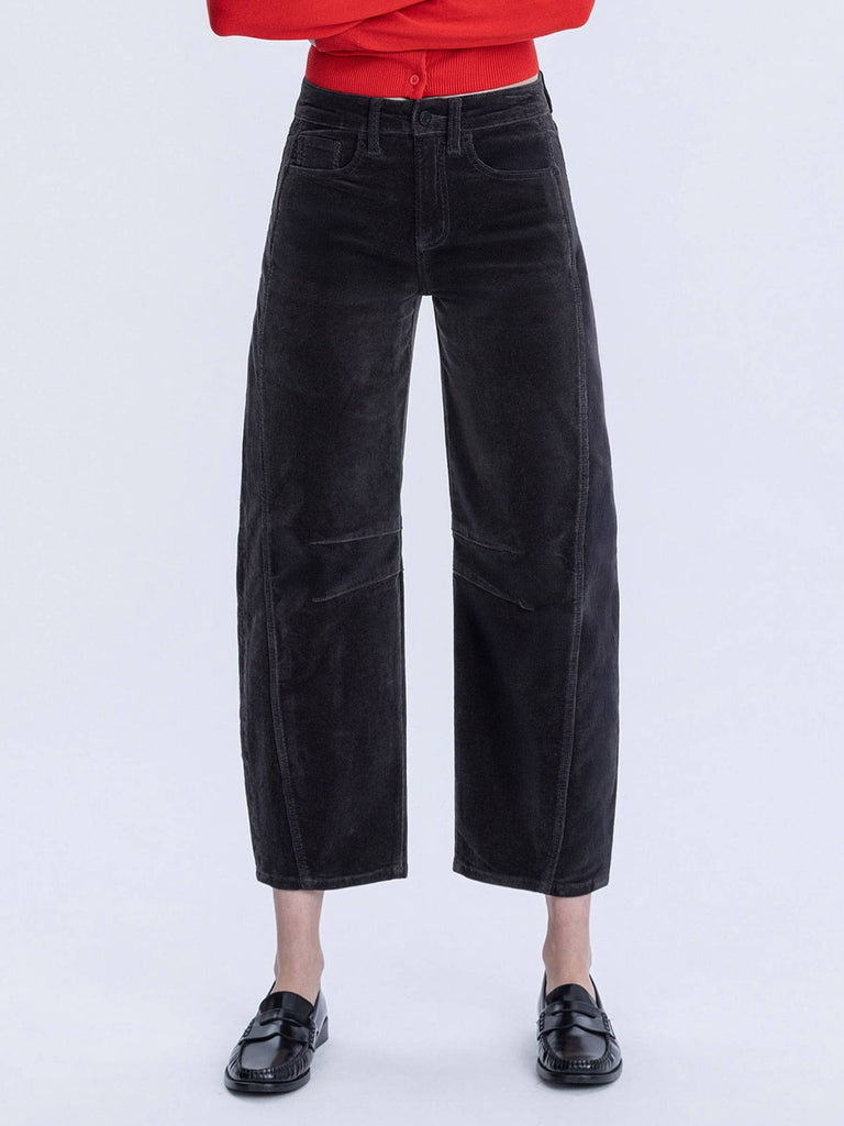 HIGH RISE DARK GRAY CORDUROY BARREL JEANS - The Edit LLC