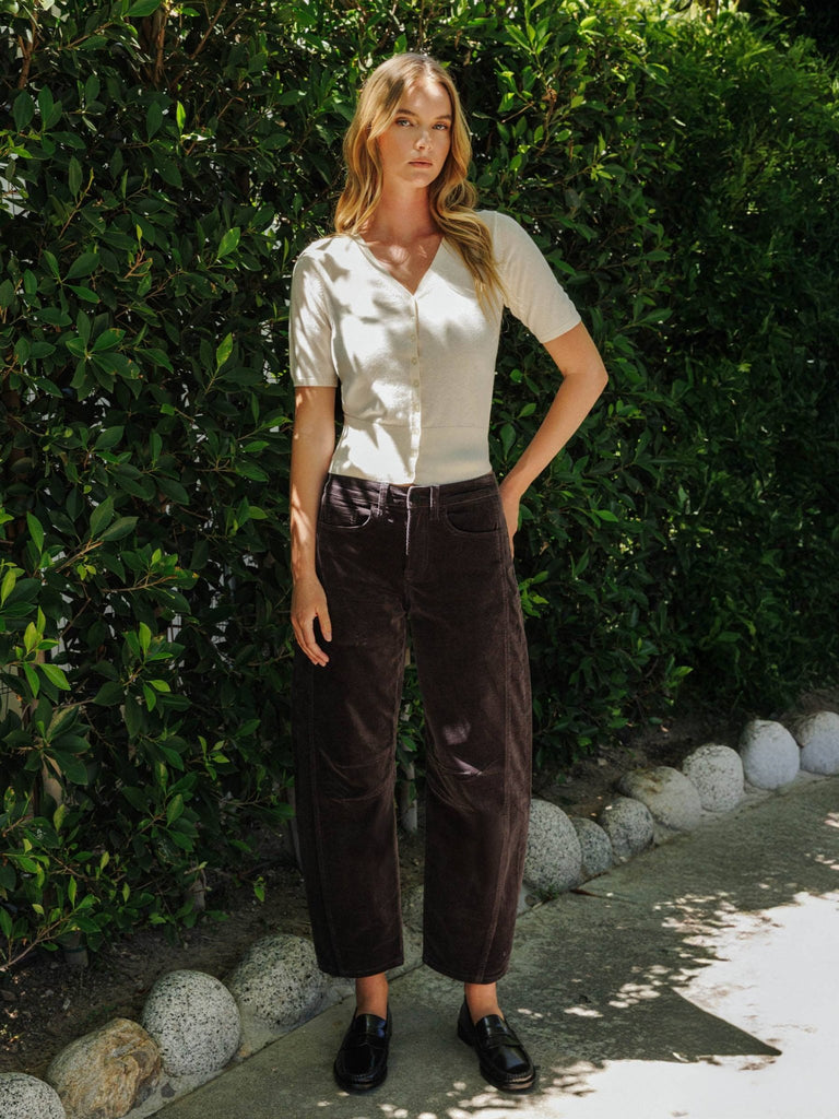 HIGH RISE DARK GRAY CORDUROY BARREL JEANS - The Edit LLC