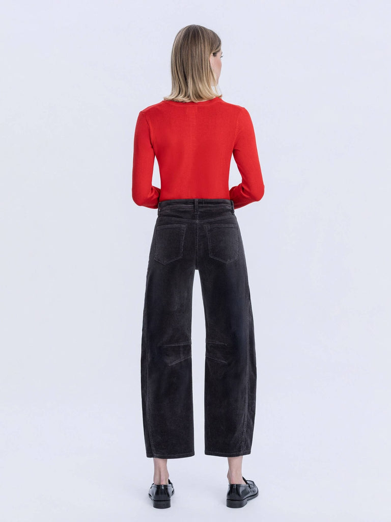 HIGH RISE DARK GRAY CORDUROY BARREL JEANS - The Edit LLC