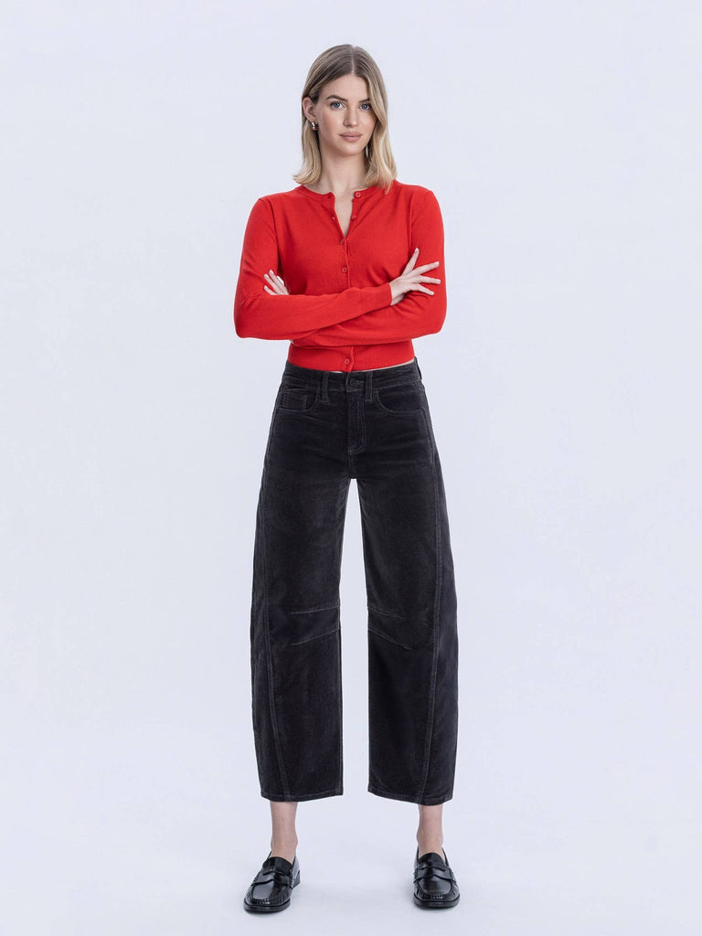 HIGH RISE DARK GRAY CORDUROY BARREL JEANS - The Edit LLC