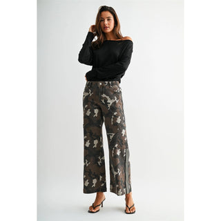 High-Rise Wide Jogger Camouflage Side Tape Detail - The Edit LLC