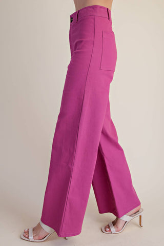 High-Waist Straight Stretchy Pants: Magenta / S - The Edit LLC