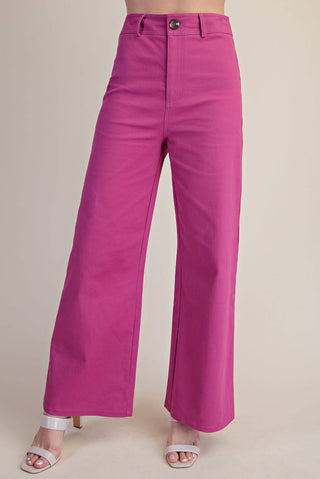 High-Waist Straight Stretchy Pants: Magenta / S - The Edit LLC