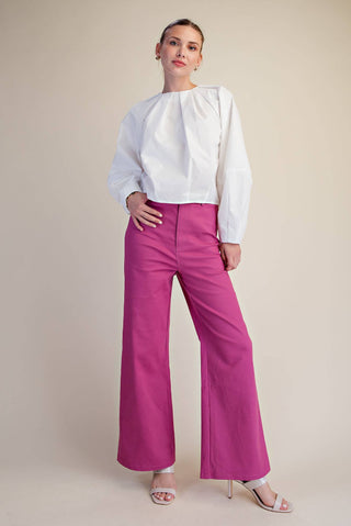 High-Waist Straight Stretchy Pants: Magenta / S - The Edit LLC