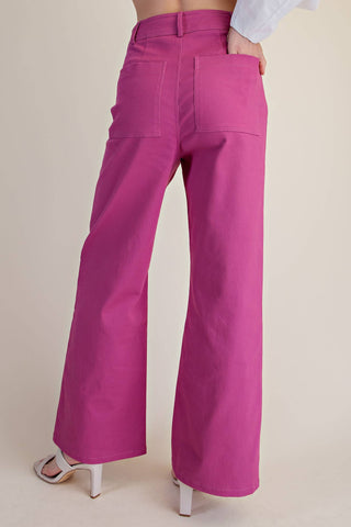High-Waist Straight Stretchy Pants: Magenta / S - The Edit LLC