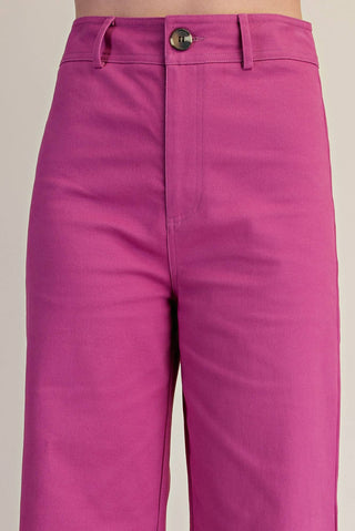 High-Waist Straight Stretchy Pants: Magenta / S - The Edit LLC