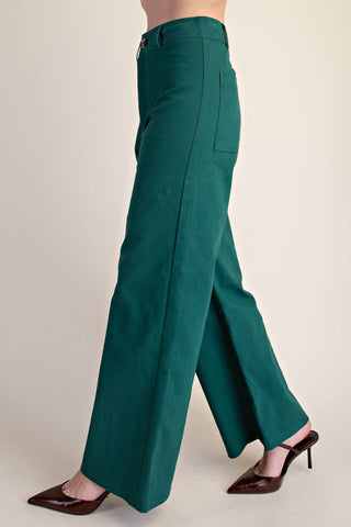 High-Waist Straight Stretchy Pants: Teal / S - The Edit LLC