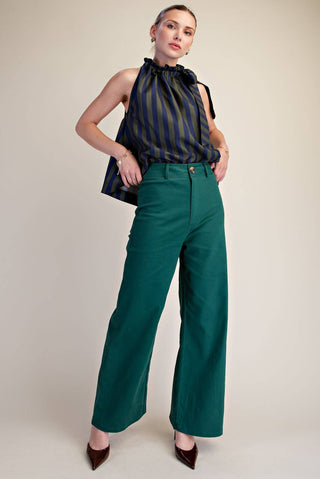 High-Waist Straight Stretchy Pants: Teal / S - The Edit LLC