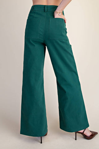 High-Waist Straight Stretchy Pants: Teal / S - The Edit LLC