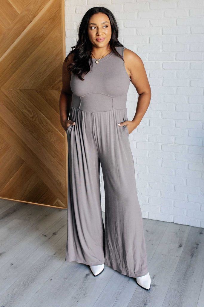 Hilary Wide Leg Jumpsuit in Grey - The Edit LLC