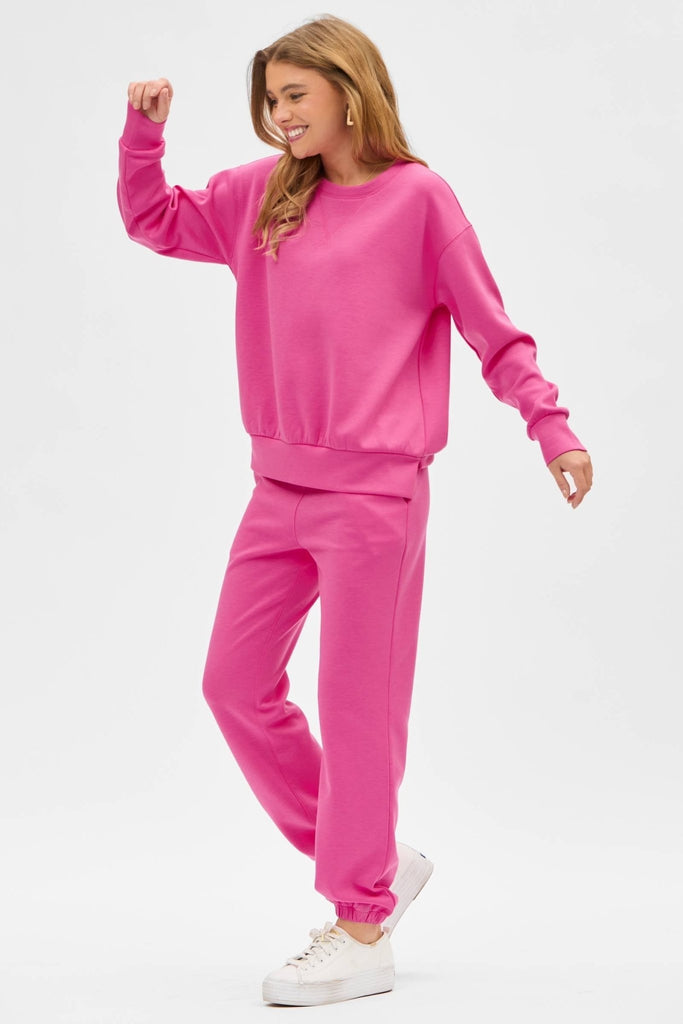Hot Pink Crew Neck Pullover + Jogger Set TRVSET - MALIBU - The Edit LLC