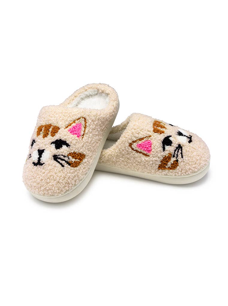 Indoor / Outdoor Slippers - Kids - Kitty Cat Faces - Cream: BIG KIDS 1 - 3 - The Edit LLC