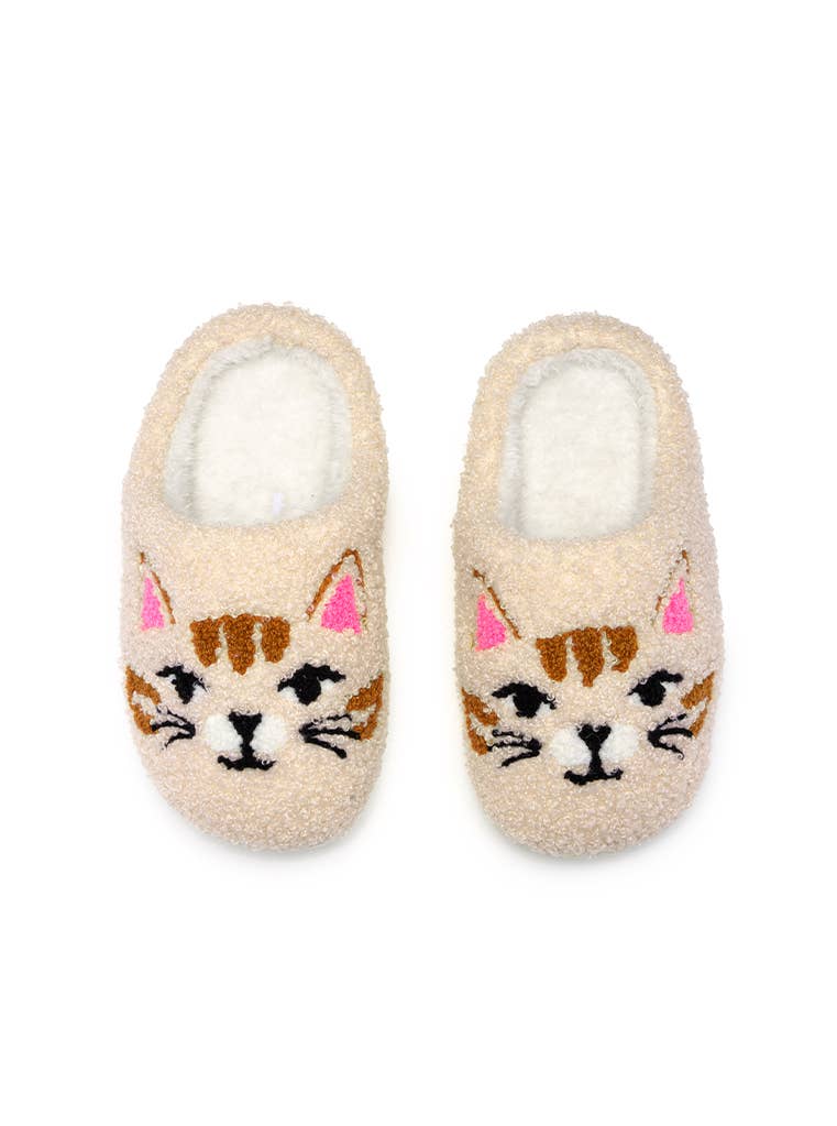 Indoor / Outdoor Slippers - Kids - Kitty Cat Faces - Cream: BIG KIDS 1 - 3 - The Edit LLC