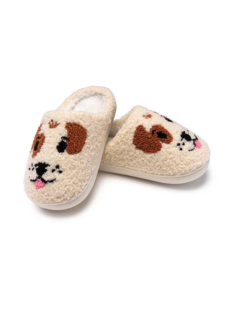 Indoor / Outdoor Slippers - Kids - Puppy Dog Faces - Cream: BIG KIDS 1 - 3 - The Edit LLC