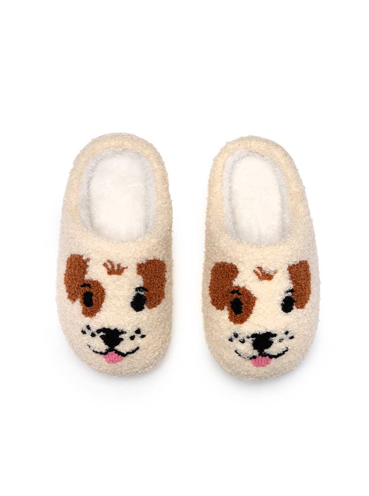 Indoor / Outdoor Slippers - Kids - Puppy Dog Faces - Cream: BIG KIDS 1 - 3 - The Edit LLC