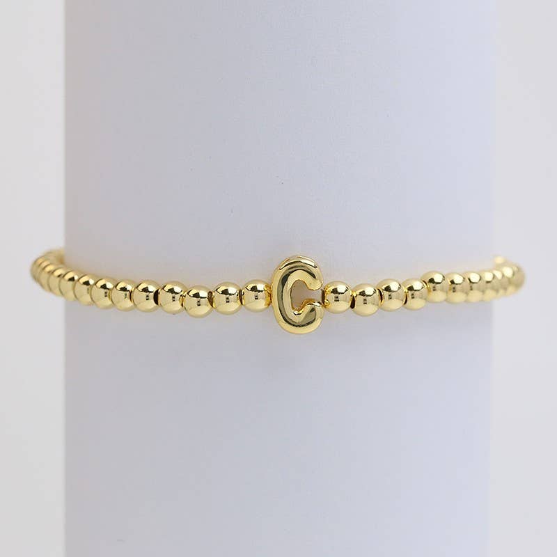 INITIAL MONOGRAM BUBBLE STRETCH BEAD BRACELET | 40B118: C - The Edit LLC