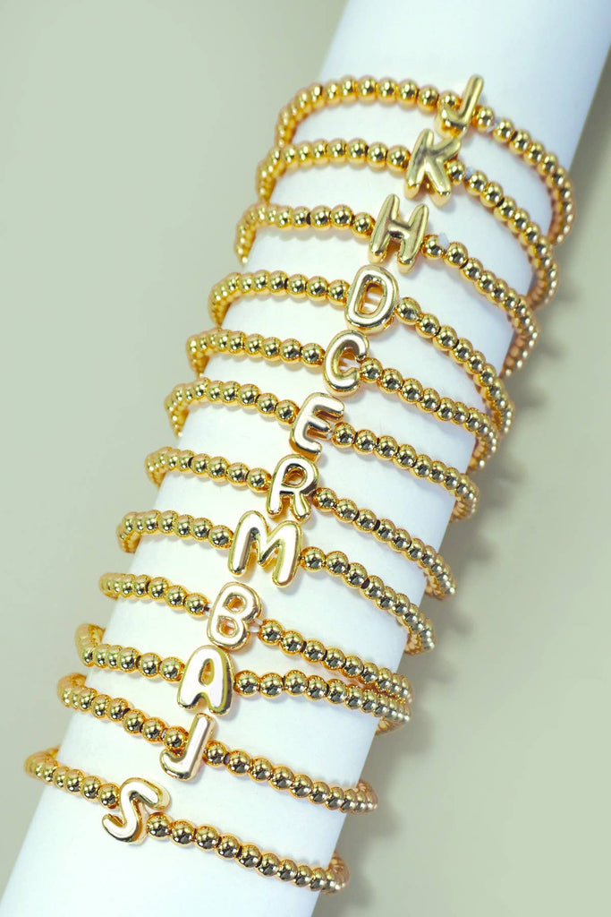 INITIAL MONOGRAM BUBBLE STRETCH BEAD BRACELET | 40B118: J - The Edit LLC