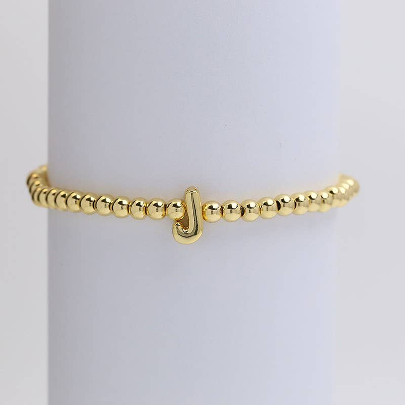 INITIAL MONOGRAM BUBBLE STRETCH BEAD BRACELET | 40B118: J - The Edit LLC