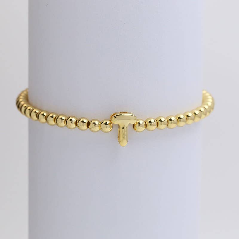 INITIAL MONOGRAM BUBBLE STRETCH BEAD BRACELET | 40B118: K - The Edit LLC