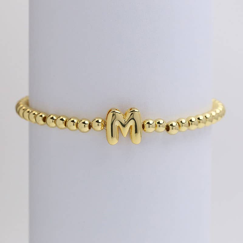 INITIAL MONOGRAM BUBBLE STRETCH BEAD BRACELET | 40B118: K - The Edit LLC