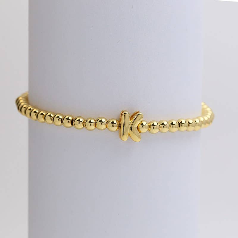 INITIAL MONOGRAM BUBBLE STRETCH BEAD BRACELET | 40B118: K - The Edit LLC