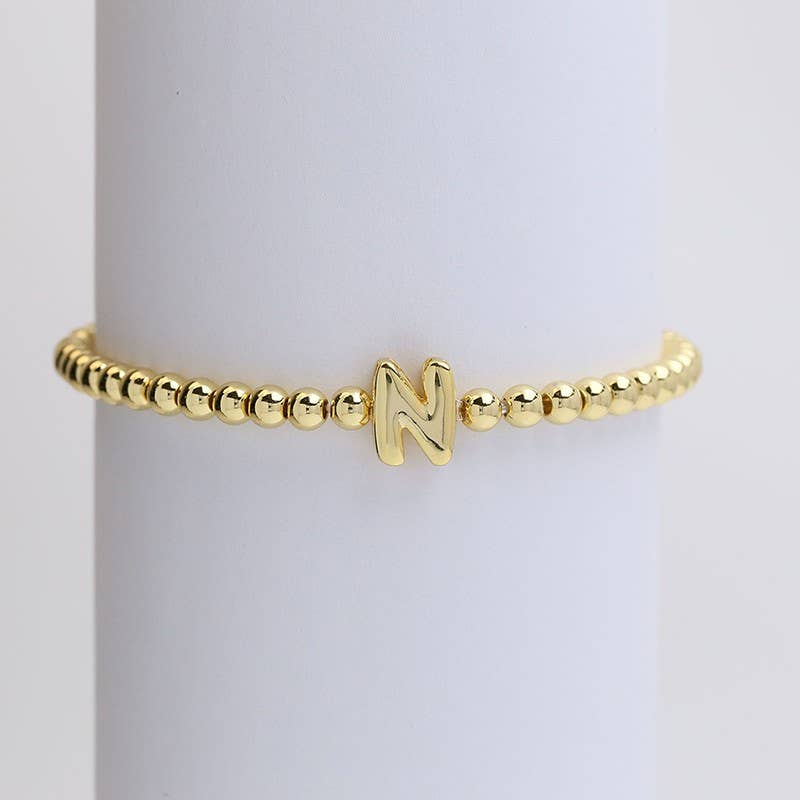 INITIAL MONOGRAM BUBBLE STRETCH BEAD BRACELET | 40B118: K - The Edit LLC