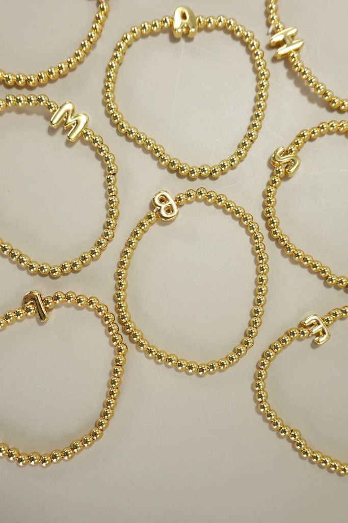 INITIAL MONOGRAM BUBBLE STRETCH BEAD BRACELET | 40B118: K - The Edit LLC