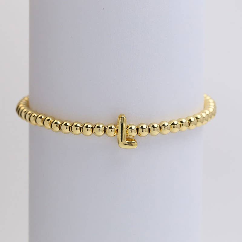 INITIAL MONOGRAM BUBBLE STRETCH BEAD BRACELET | 40B118: L - The Edit LLC