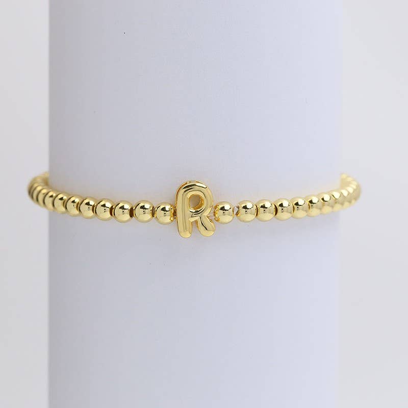 INITIAL MONOGRAM BUBBLE STRETCH BEAD BRACELET | 40B118: R - The Edit LLC