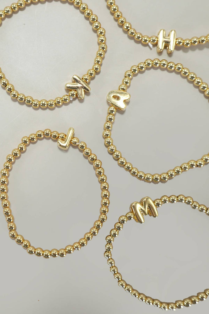 INITIAL MONOGRAM BUBBLE STRETCH BEAD BRACELET | 40B118: R - The Edit LLC