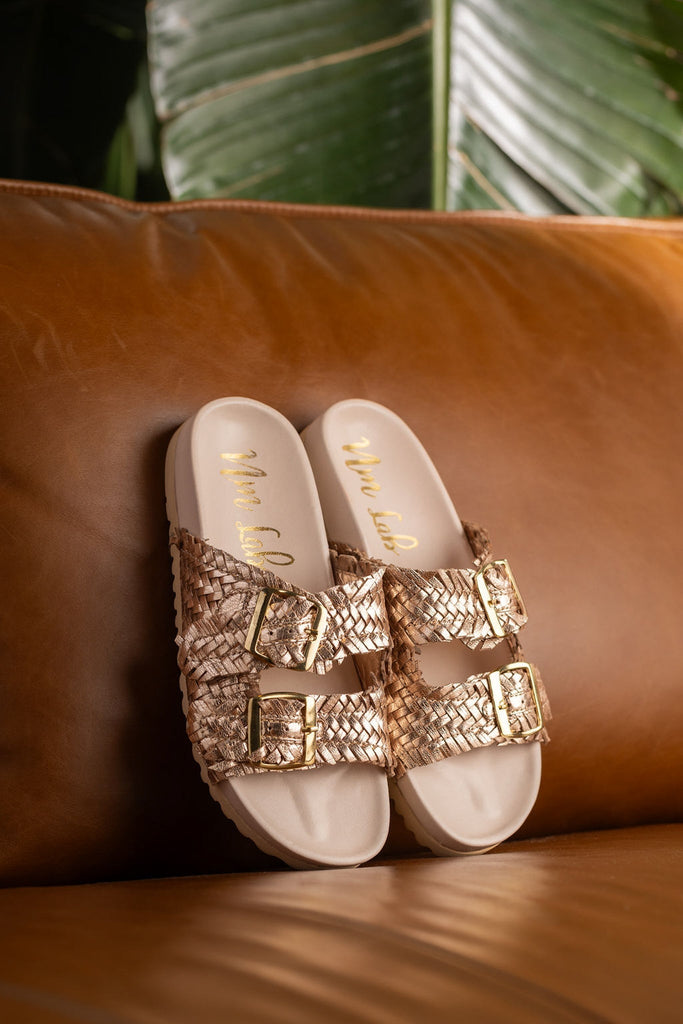 Intertwine Dual Woven Strap Slide in Champagne - The Edit LLC