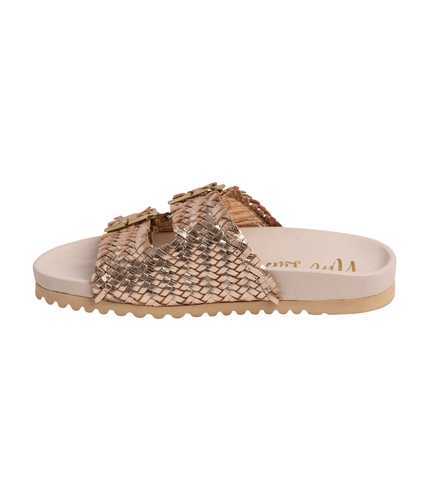 Intertwine Dual Woven Strap Slide in Champagne - The Edit LLC