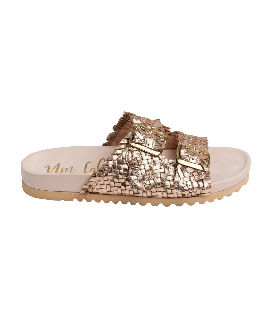 Intertwine Dual Woven Strap Slide in Champagne - The Edit LLC