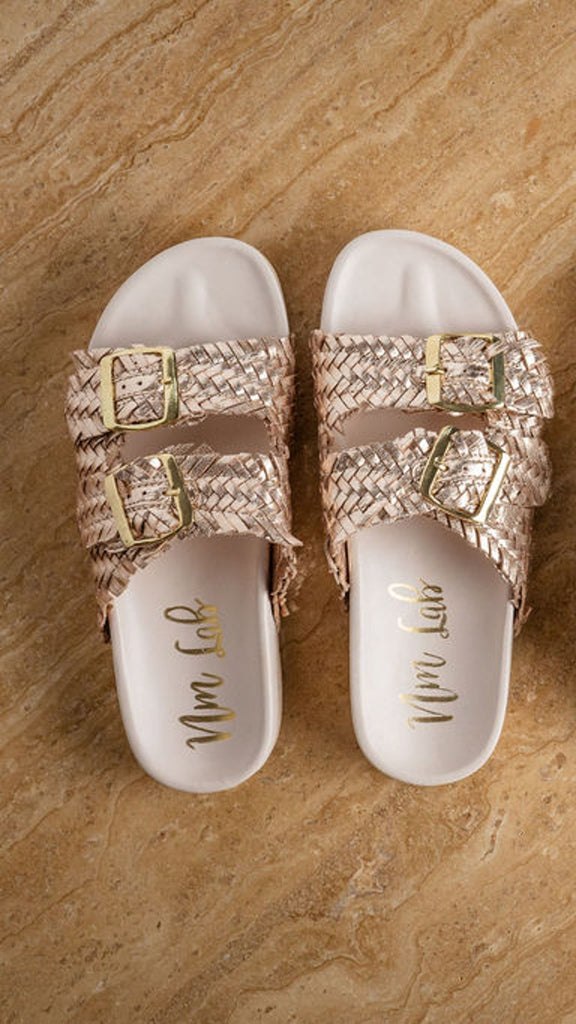 Intertwine Dual Woven Strap Slide in Champagne - The Edit LLC