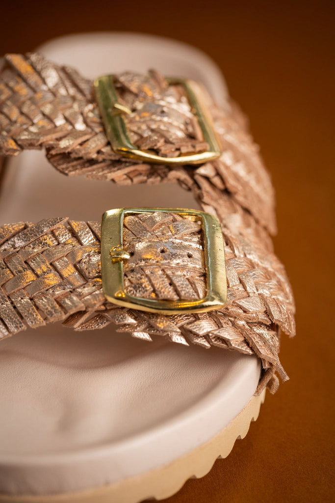 Intertwine Dual Woven Strap Slide in Champagne - The Edit LLC