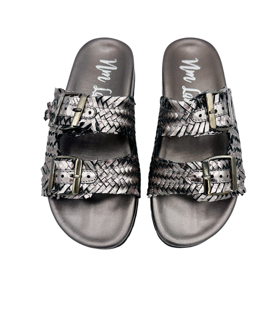 Intertwine Dual Woven Strap Slide in Pewter - The Edit LLC